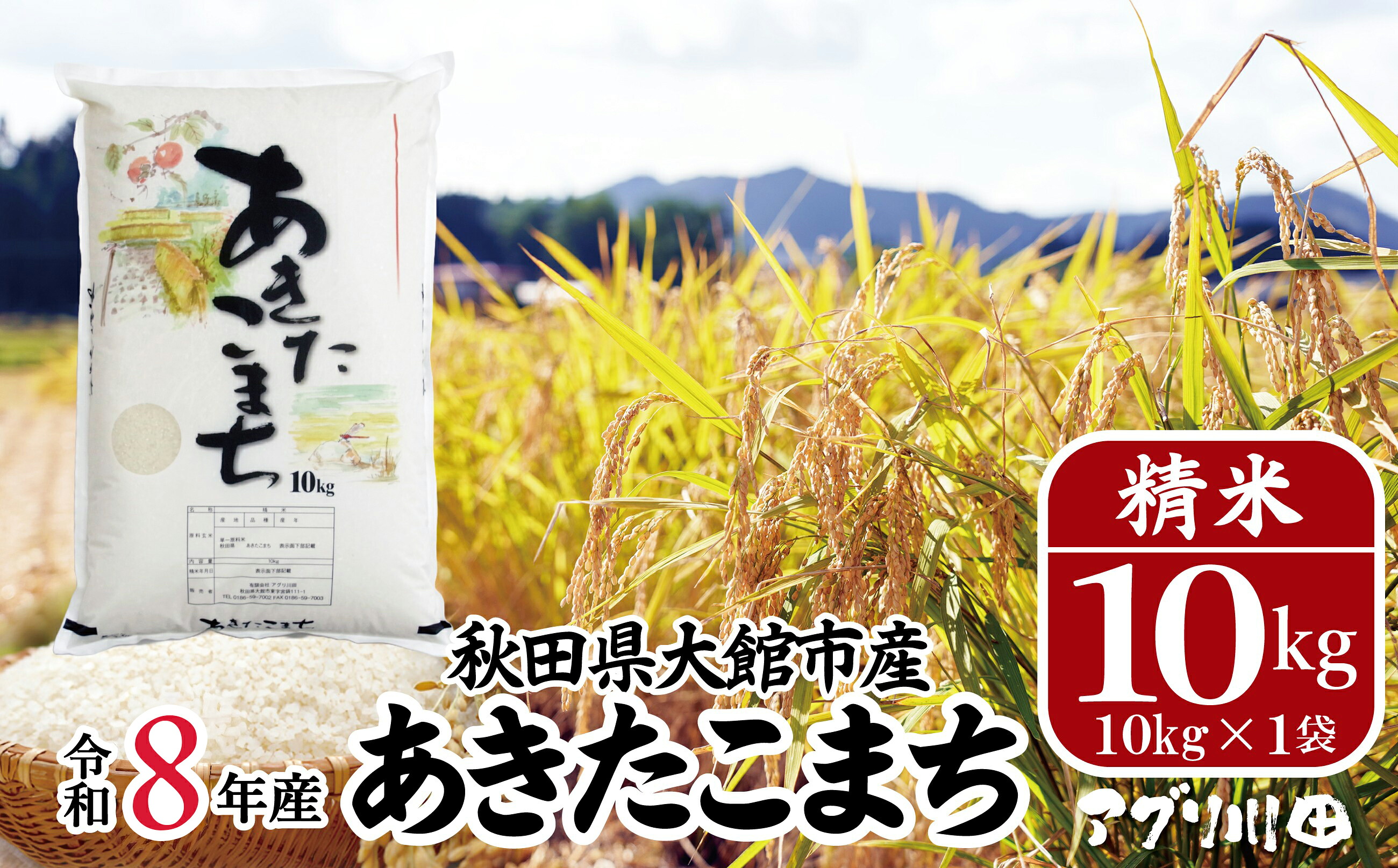 【ふるさと納税】【令和8年産】ホタルが舞う清らかな環境で育った「あきたこまち」10kg (10kg&times;1袋) 【100P072004】 先行予約 精米 白米 お米 弁当 おにぎり 冷めてもおいしい お取り寄せ 食品 送料無料 東北 秋田県 大館市 秋田 秋田産 大館産【(有)アグリ川田】｜秋田県大館市