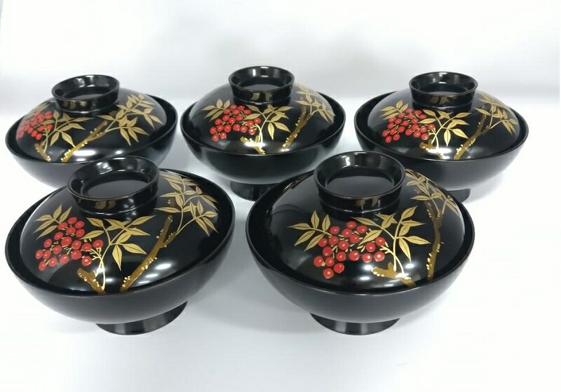 【ふるさと納税】川連漆器 4.2古代型吸物椀 南天 5客揃え ふるさと納税 秋田県 川連漆器 吸い物椀 【井上漆器店】[F5902] 63,800円