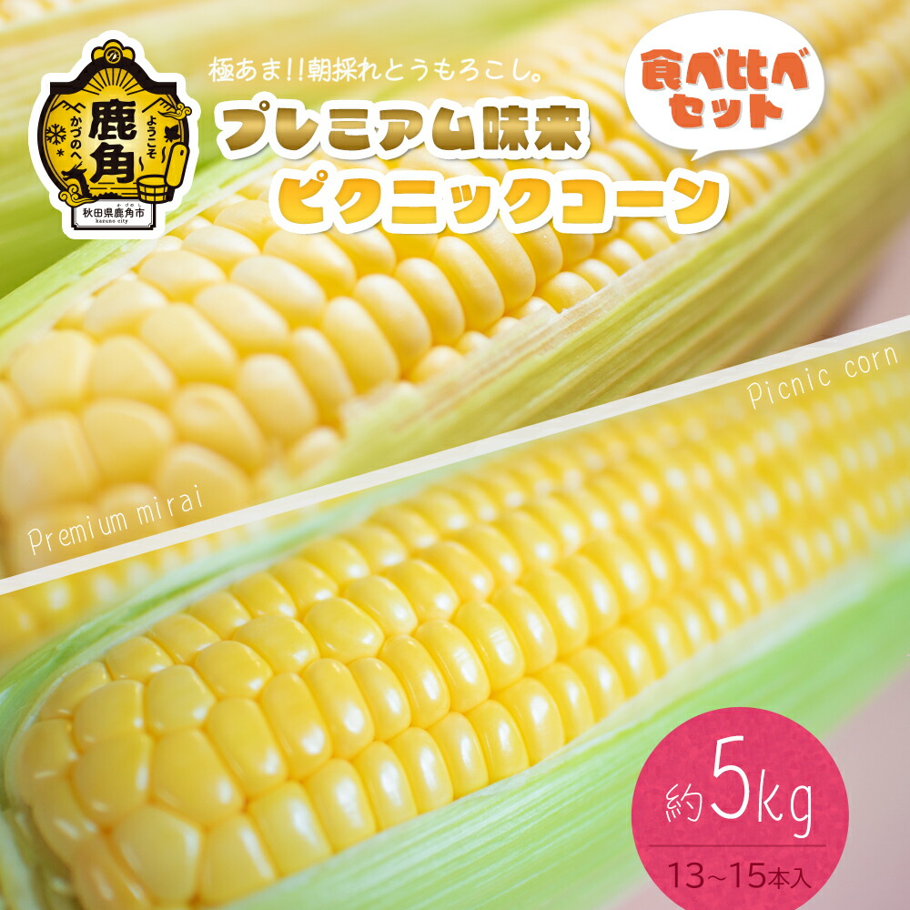 【ふるさと納税】《 先行予約 》 とうもろこし プレミアム味来 & ピクニックコーン 食べ比べセット 約 5kg（13～15本）朝採り 甘い 秋田県 鹿角産 新鮮 野菜 安全 トウモロコシ スイートコーン お歳暮 グルメ ギフト 故郷 秋田 あきた 鹿角市 鹿角 送料無料 【さとう農園】