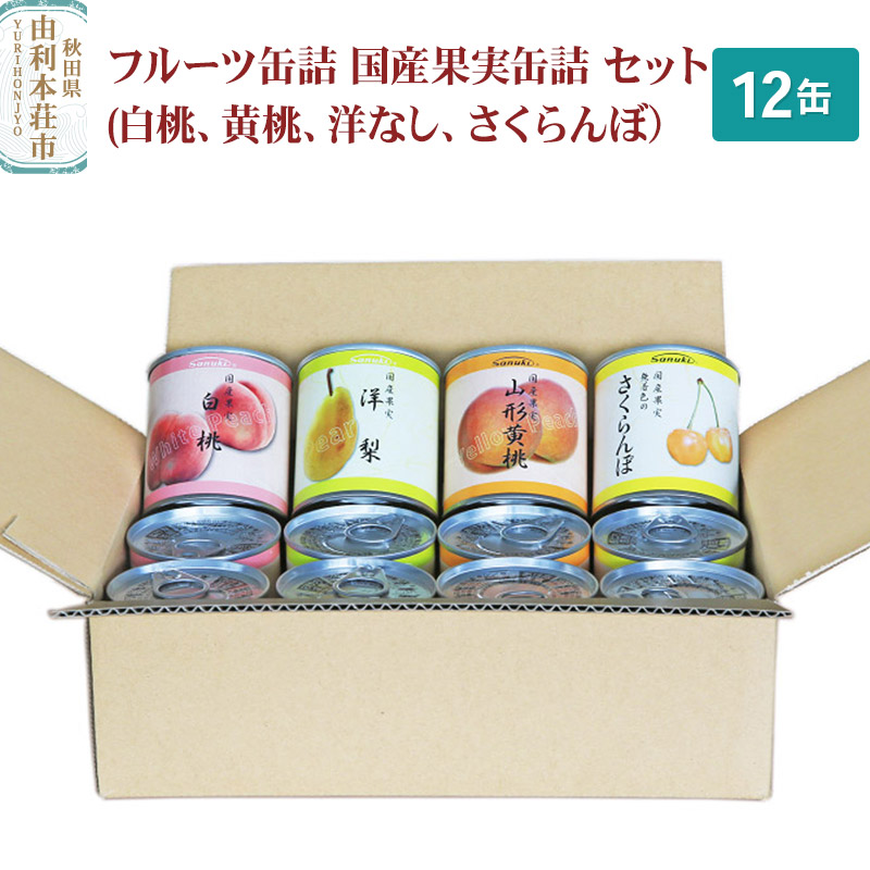 【ふるさと納税】Sanuki フルーツ缶詰 国産果実缶詰 12缶セット(白桃、黄桃、洋なし、さくらんぼ）
