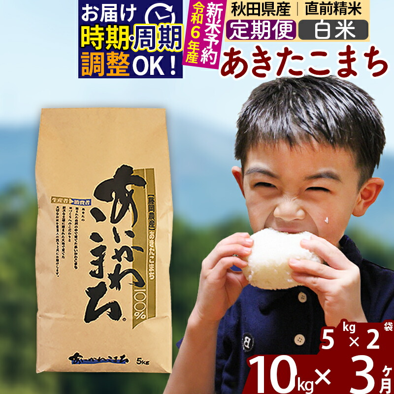 定期便3ヶ月》 秋田県産 あきたこまち 10kg 5kg×2袋 ×3回 計30kg 令和3年産 時期選べる新米 令和4年 お届け周期調整可能  隔月に調整OK 一等米 3か月 3ヵ月 3カ月 3ケ月 10キロ お米 【初売り】