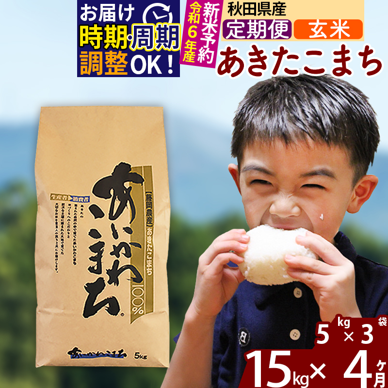 定期便4ヶ月》 秋田県産 あきたこまち 15kg 5kg×3袋 ×4回 計60kg 令和3年産 時期選べる新米 令和4年 お届け周期調整可能  隔月に調整OK 一等米 4か月 4ヵ月 4カ月 4ケ月 15キロ お米 7周年記念イベントが