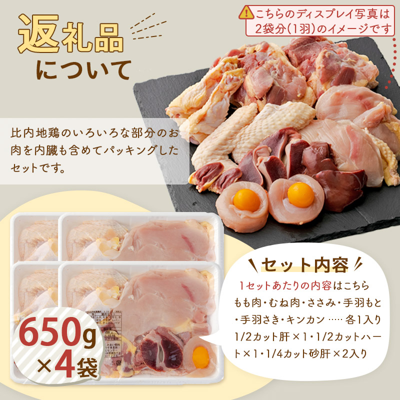 《定期便2ヶ月》比内地鶏鶏肉セット(半羽)2.6kg(650g×4袋)×2回計5.2kg【選べる配送時期】