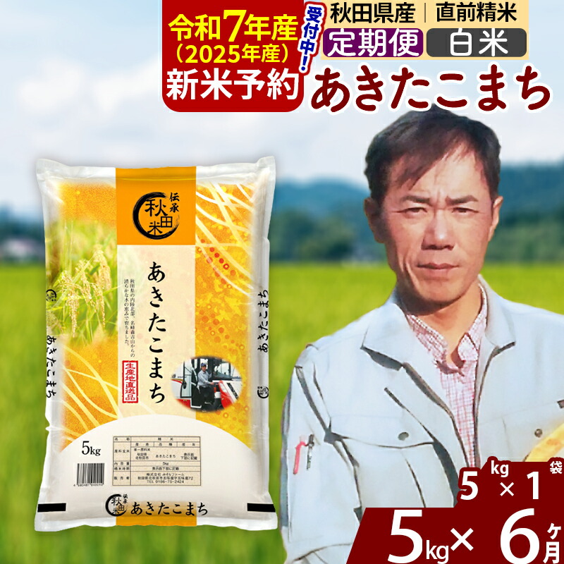 【ふるさと納税】※令和7年産 新米予約※《定期便6ヶ月》秋田県産 あきたこまち 5kg【白米】(5kg小分け袋) 2025年産 お届け周期調整可能 隔月に調整OK お米 みそらファーム