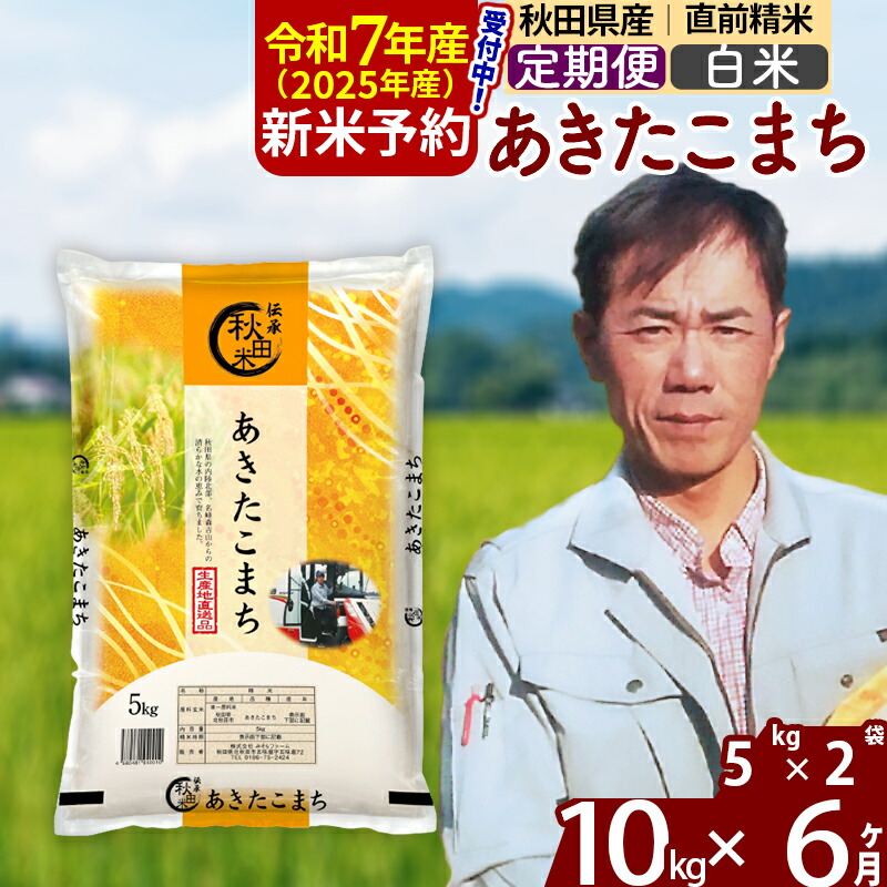 【ふるさと納税】※令和7年産 新米予約※《定期便6ヶ月》秋田県産 あきたこまち 10kg【白米】(5kg) 2025年産 お届け周期調整可能 隔月に調整OK お米 みそらファーム