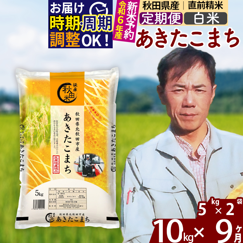 定期便9ヶ月》 秋田県産 あきたこまち 10kg (5kg×2袋)×9回 計90kg 令和