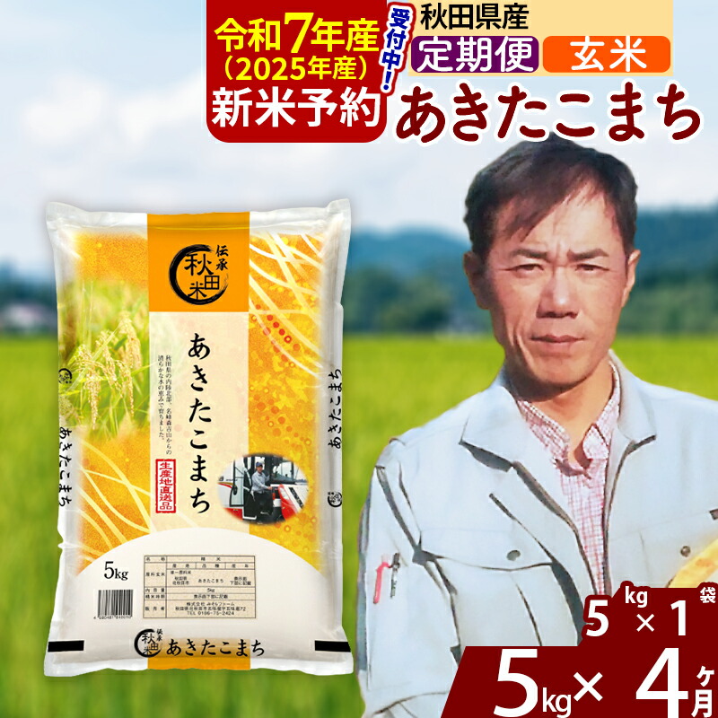 【ふるさと納税】※令和7年産 新米予約※《定期便4ヶ月》秋田県産 あきたこまち 5kg【玄米】(5kg小分け袋) 2025年産 お届け周期調整可能 隔月に調整OK お米 みそらファーム
