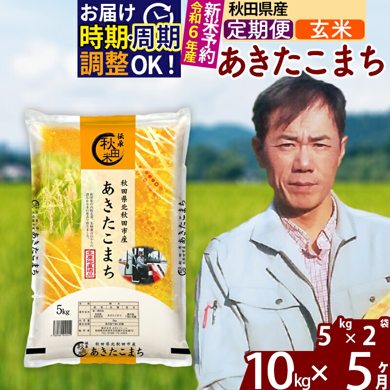 定期便5ヶ月》 秋田県産 あきたこまち 10kg×5回 5kg×2袋 計50kg 令和3年産 お届け時期選べる 新米 令和4年 お届け周期調整可能  隔月に調整OK 一等米 5か月 5ヵ月 5カ月 5ケ月 10キロ お米 小分け 中袋 メーカー再生品