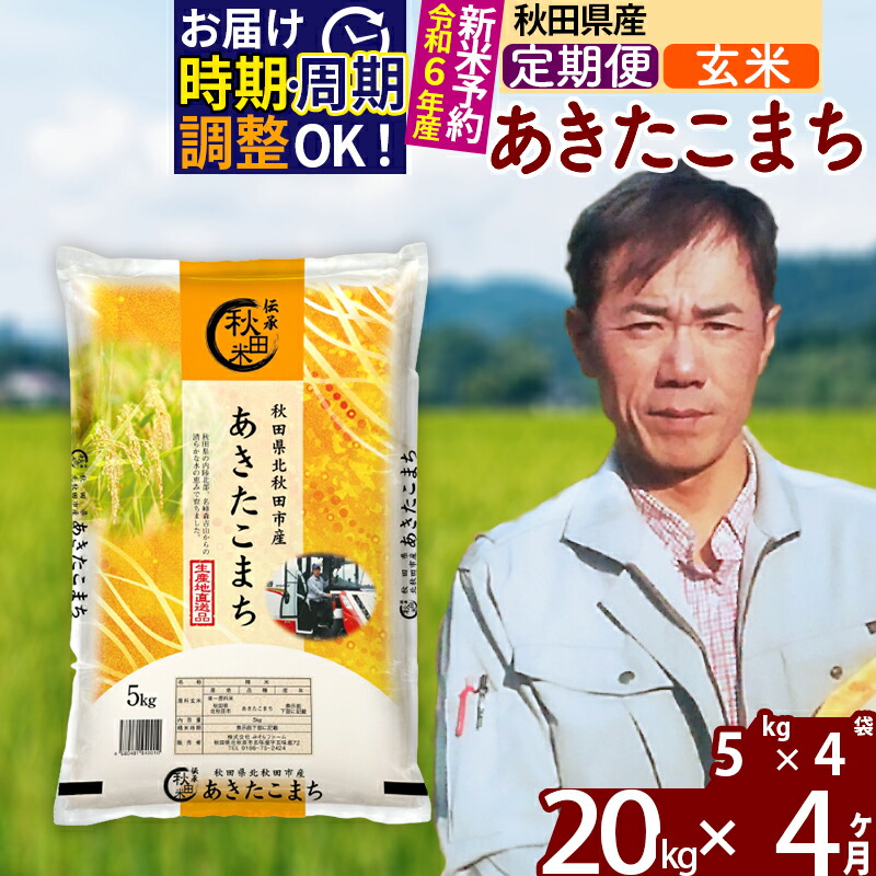 定期便4ヶ月》 秋田県産 4か月 4カ月 4ケ月 4ヵ月 5kg×4袋 20kg×4回 20キロ あきたこまち お届け周期調整可能 お届け時期選べる  お米 一等米 中袋 令和3年産 令和4年 小分け 新米 計80kg 隔月に調整OK 100％品質 あきたこまち