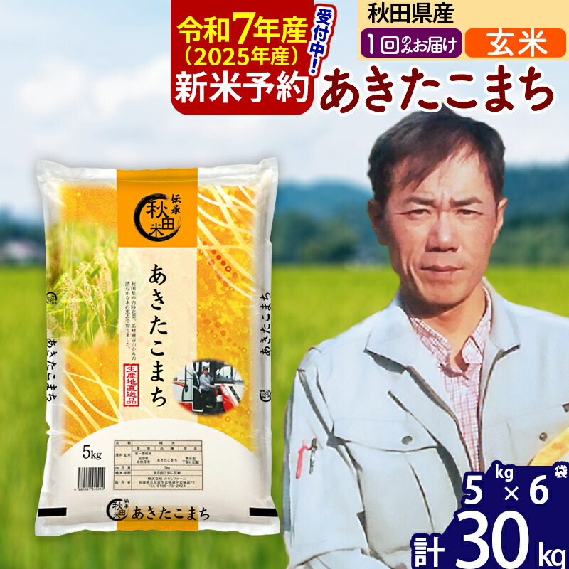 【ふるさと納税】※令和7年産 新米予約※秋田県産 あきたこまち 30kg【玄米】(5kg小分け袋)【1回のみお届け】2025産 お米 みそらファーム