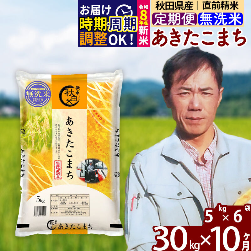 【ふるさと納税】※R8産新米予約※ 《定期便10ヶ月》秋田県産 あきたこまち 30kg【無洗米】(5kg小分け袋) 2026年産 令和8年産 お届け周期調整可能 隔月に調整OK お米 みそらファーム [みそらファーム 秋田 お米 あきたこまち 米どころ]