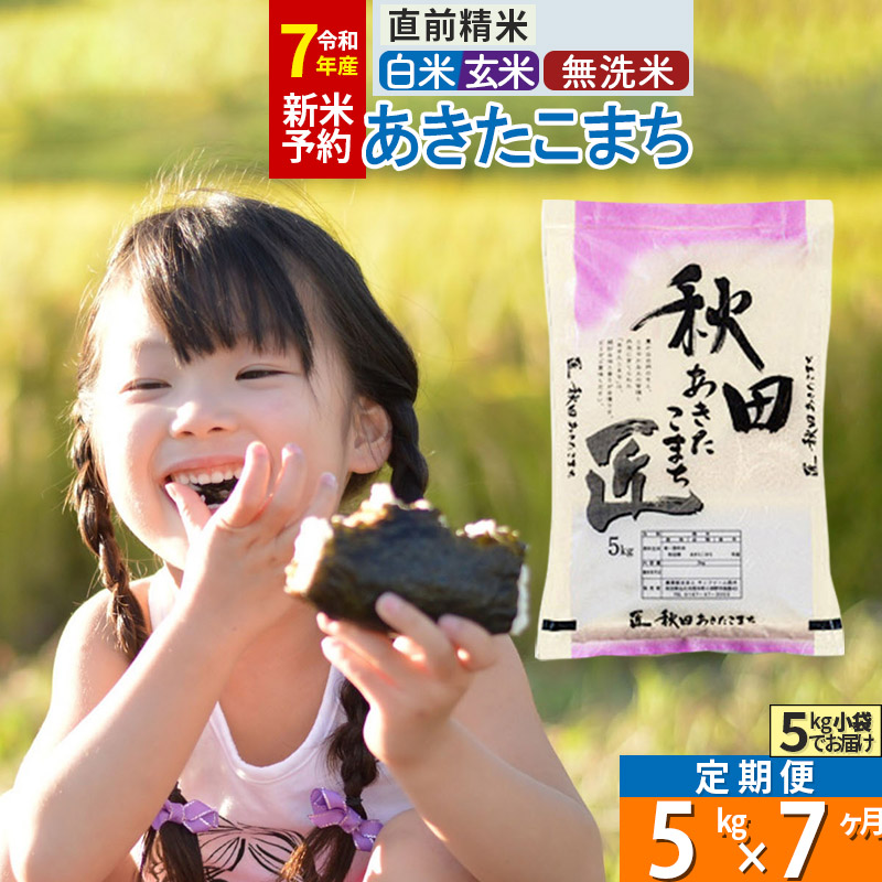 【ふるさと納税】【白米／玄米／無洗米】※R７新米予約※《定期便7ヶ月》秋田県産 あきたこまち 5kg (5kg×1袋)×7回 令和7年産 周期調整OK 隔月配送OK お米 新米