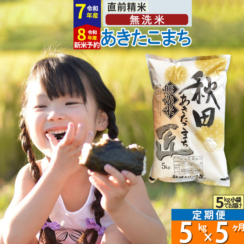 【ふるさと納税】【無洗米】※R7／R8新米予約※《定期便5ヶ月》秋田県産 あきたこまち 5kg (5kg×1袋) ×5回 令和7年産 令和8年産 お米 匠