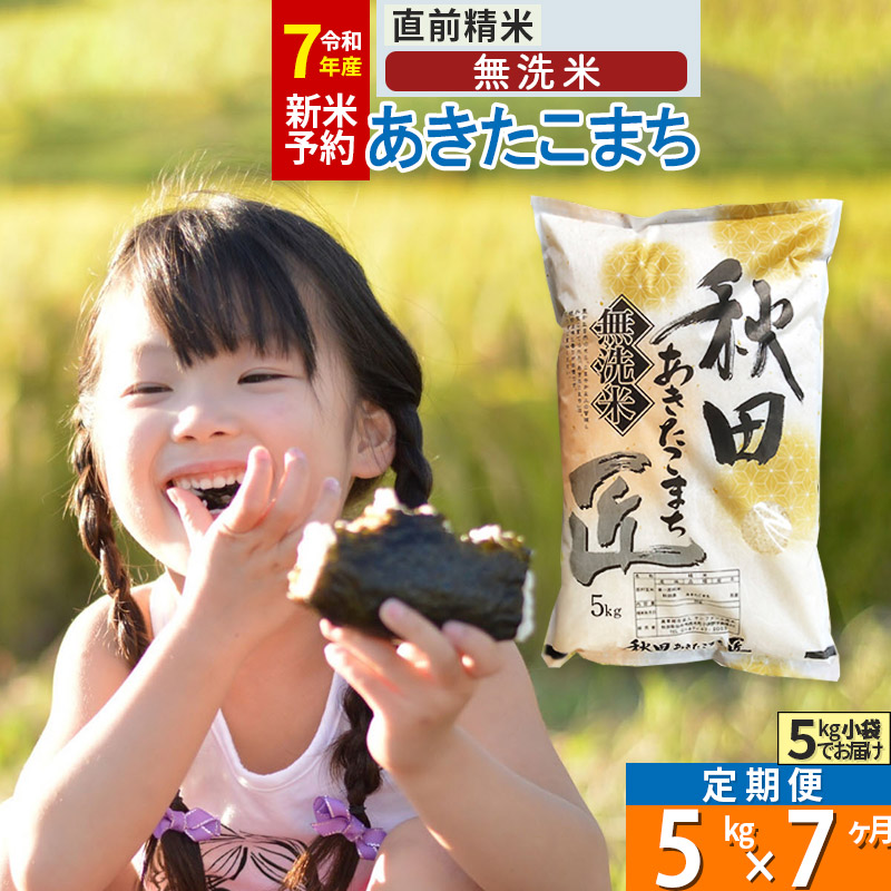 【ふるさと納税】【無洗米】※R７新米予約※《定期便7ヶ月》秋田県産 あきたこまち 5kg (5kg×1袋) ×7回 令和7年産 周期調整OK 隔月配送OK お米 新米