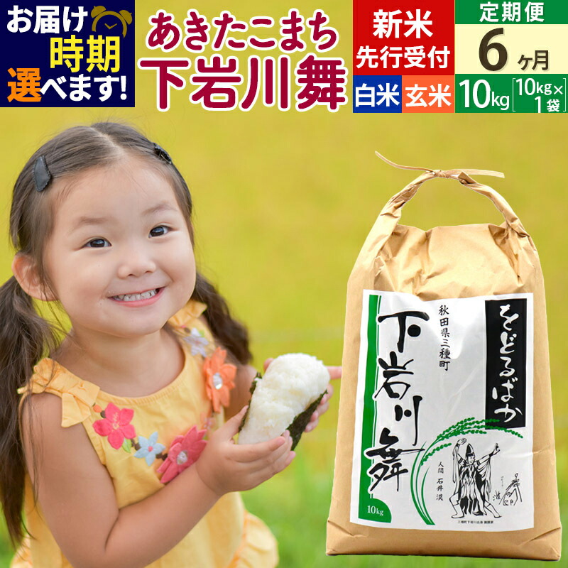 【ふるさと納税】新米先行受付《6ヶ月定期便》【白米／玄米】あきたこまち 10kg (10kg×1袋 ) 発送時期選べる 秋田県三種町産 令和7年産 下岩川舞 石井漠 をどるばか オリジナルラベル