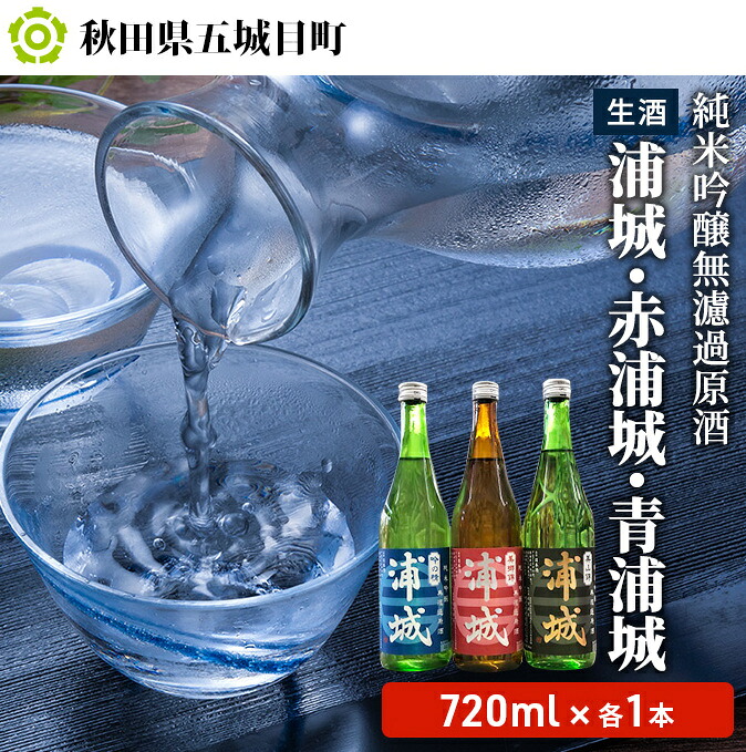【ふるさと納税】【生酒】純米吟醸無濾過原酒「浦城」「赤浦城」「青浦城」720ml 各1本 お酒 日本酒 純米吟醸酒 アルコール|秋田県五城目町