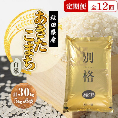 【ふるさと納税】【毎月定期便】あきたこまち 白米 30kg(5kg×6袋)全12回【配送不可地域：離島・沖縄県】【4080818】 403,200円