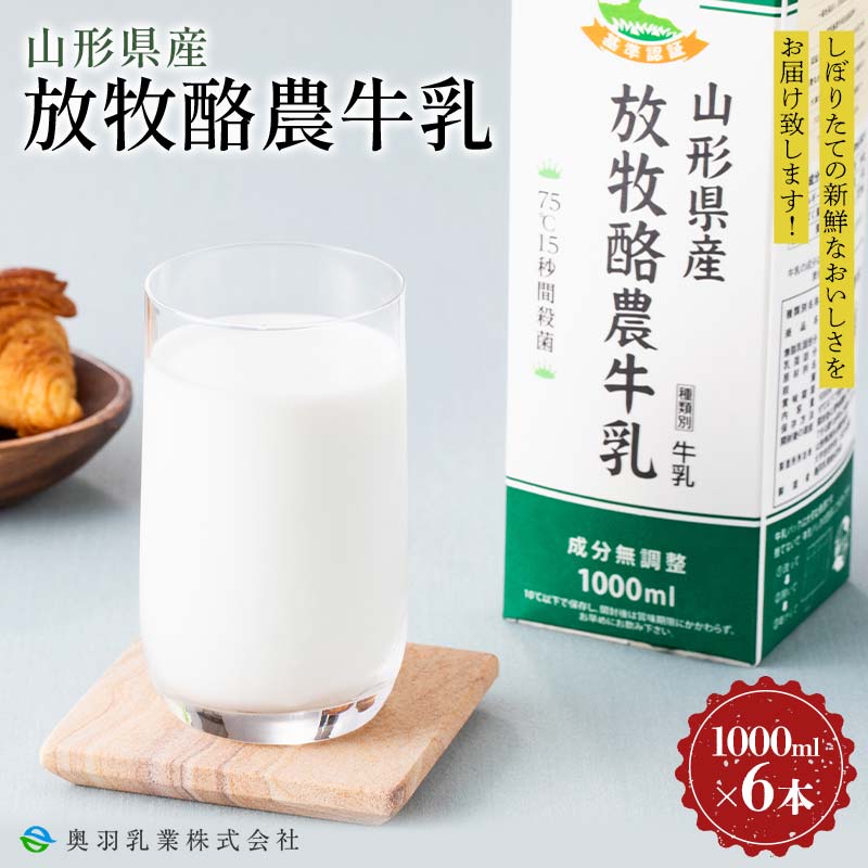 【ふるさと納税】 【奥羽乳業】山形県産 放牧酪農牛乳 1000ml&times;6本 セット F2Y-6543｜山形県