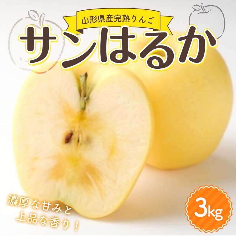 【ふるさと納税】山形県産 厳選完熟りんご 『サンはるか』(無袋栽培) 秀品 3kg化粧箱(7~12玉入り)《先行受付2026年度12月発送》 FSY-2184