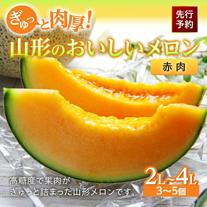 【ふるさと納税】 《先行予約 2026年度発送》ぎゅっと肉厚！山形のおいしいメロン【赤肉】 赤肉メロン メロン 赤肉 デザート フルーツ 果物 くだもの 果実 食品 山形県 FSY-0117