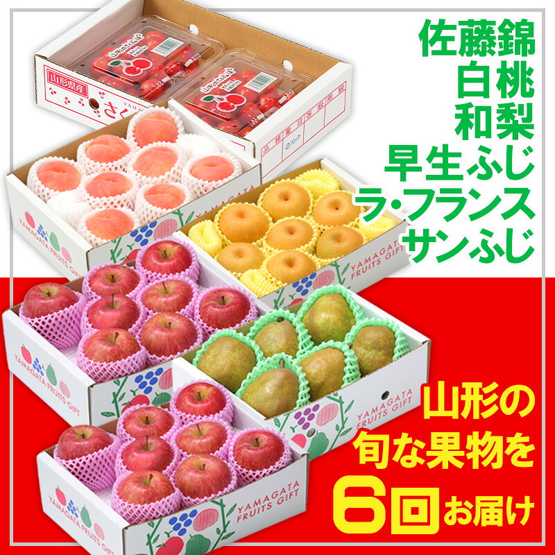 【ふるさと納税】【定期便6回】☆フルーツ王国山形☆佐藤錦・白桃・和梨・早生ふじ・ラフ・りんご 【令和8年産先行予約】FS25-667 くだもの 果物 フルーツ 山形 山形県 山形市 お取り寄せ 2026年産