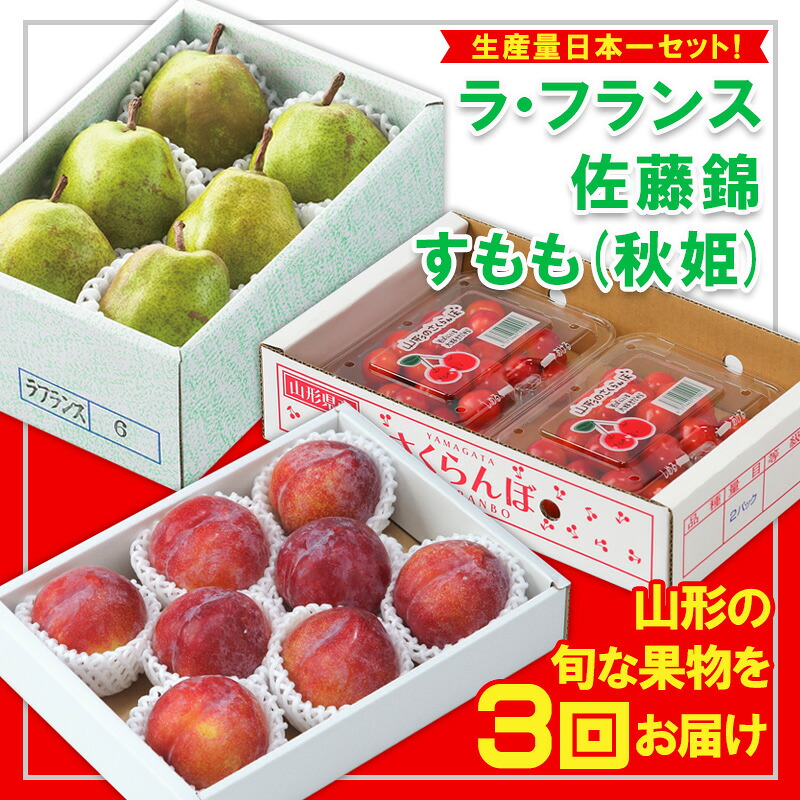 【ふるさと納税】【定期便3回】☆フルーツ王国山形☆生産量日本一セット！『佐藤錦、すもも(秋姫)、ラ・フランス』 FZ26-816｜山形県山形市