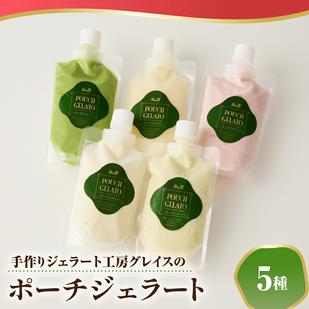 【ふるさと納税】 ポーチジェラート 5種 (130ml×5個) | 山形県産 秘伝豆 ずんだ ラフランス シャーベット 日本海産 塩ミルク 京都 宇治抹茶 苺ミルク 手づくり パウチ スイーツ おやつ お土産 手土産 贈り物 山形県 米沢市 暑さ 対策
