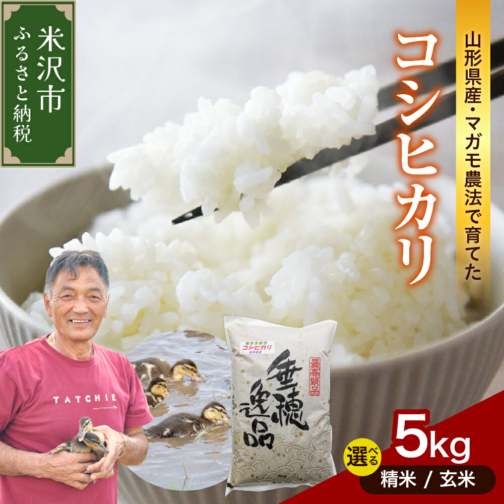 【ふるさと納税】【令和7年産 先行予約】コシヒカリ 5kg 選べる 精米 / 玄米<br><br>新米 米 白米 2025年産 有機肥料100% 特別栽培米 農家直送 ブランド米 山形米 5キロ お取り寄せ 国産 送料無料 東北 山形県 米沢市
