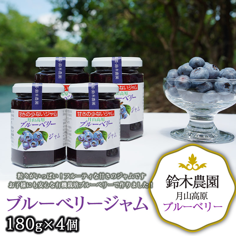 【ふるさと納税】月山高原鈴木農園のブルーベリージャム ４個セット 有機栽培 K-633 | 山形県 鶴岡市 ふるさと 納税 返礼品 ジャム じゃむ ブルーベリー お取り寄せ 取り寄せ フルーツ くだもの 果物 フルーツジャム お土産 国産 甘さ控えめ まとめ買い