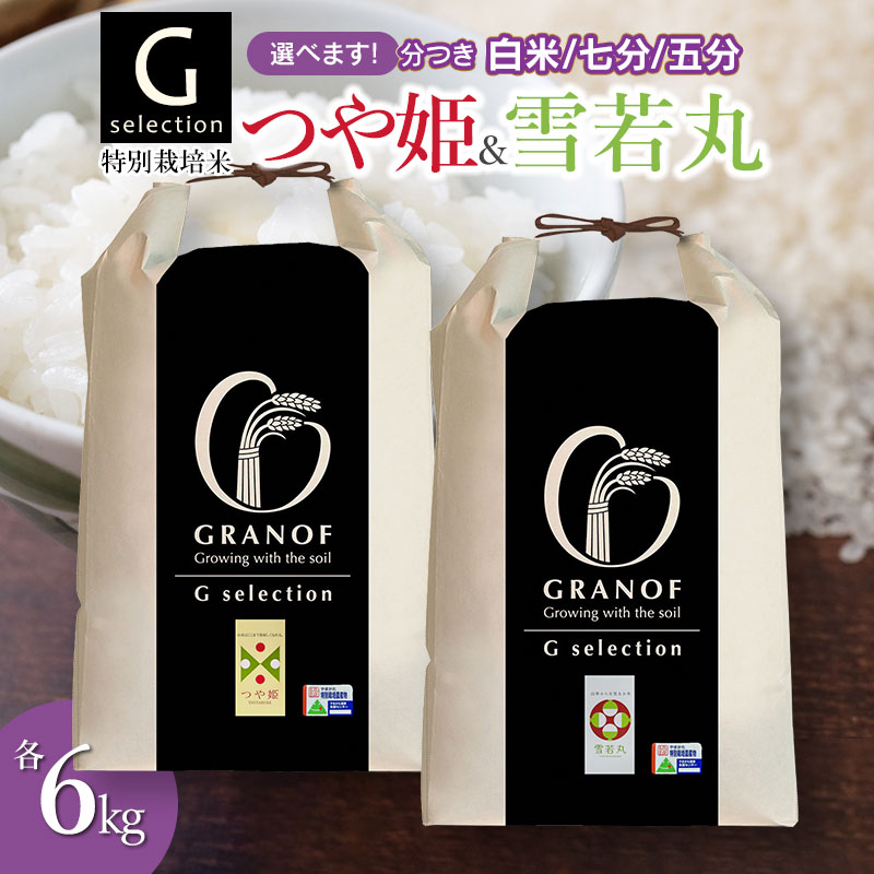 【ふるさと納税】【令和7年産 先行予約】Gセレクション つや姫・雪若丸 各6kg（計12kg） 山形県鶴岡産 つき加減(精米加減)が選べる（白米・7分つき・5分つき）