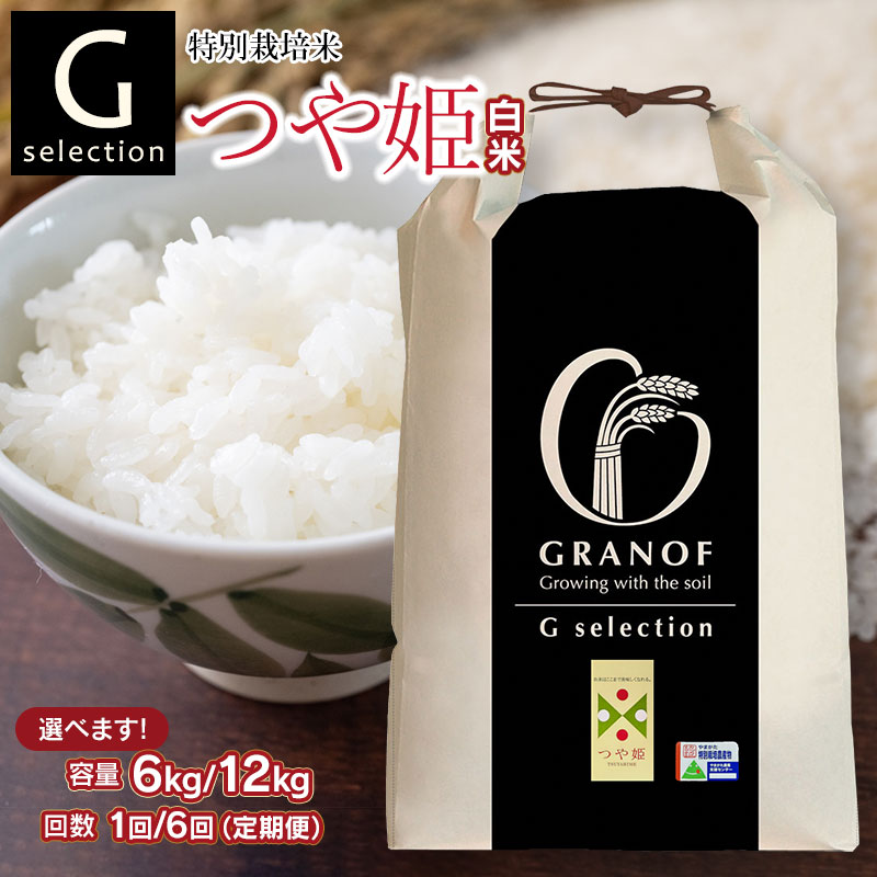 【ふるさと納税】令和7年産Gセレクション 特別栽培米 つや姫 山形県鶴岡産 つき加減(精米加減 5分つき・7分つき・白米)と容量(6kg or 12kg)・発送回数(1回・6回)選べる 6ヶ月定期便(毎月1回中旬発送) 株式会社グラノフ|山形県鶴岡市