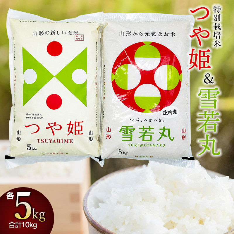 【ふるさと納税】【令和7年産】 特別栽培米つや姫5kg ＋ 雪若丸5kgセット 精米　山形県庄内産　鶴岡米穀商業協同組合 | 白米 つや姫 雪若丸 食べ比べ セット 東北 山形 鶴岡 国産 ブランド米 米どころ 庄内米 ご飯 おにぎり 冷めても美味しい お弁当 おすすめ 人気｜山形県鶴岡市