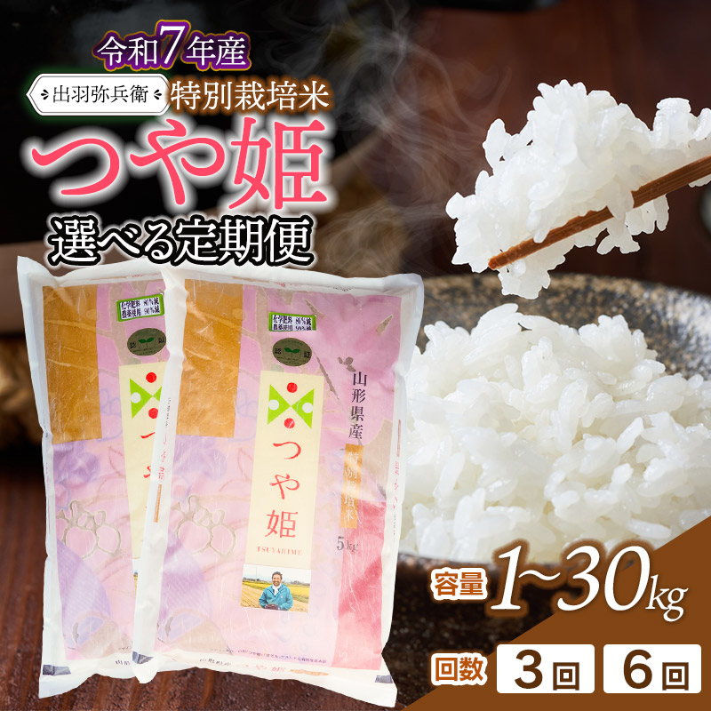 【ふるさと納税】【定期便】令和7年産 特別栽培米つや姫 白米(精米)　容量/回数選べます［1～30kg］×［3・6回］　山形県鶴岡市産　毎月1回中旬発送　出羽弥兵衛　| お米 コメ こめ つやひめ ご飯 ごはん 精米 ブランド米 国産 美味しい おいしい 返礼品