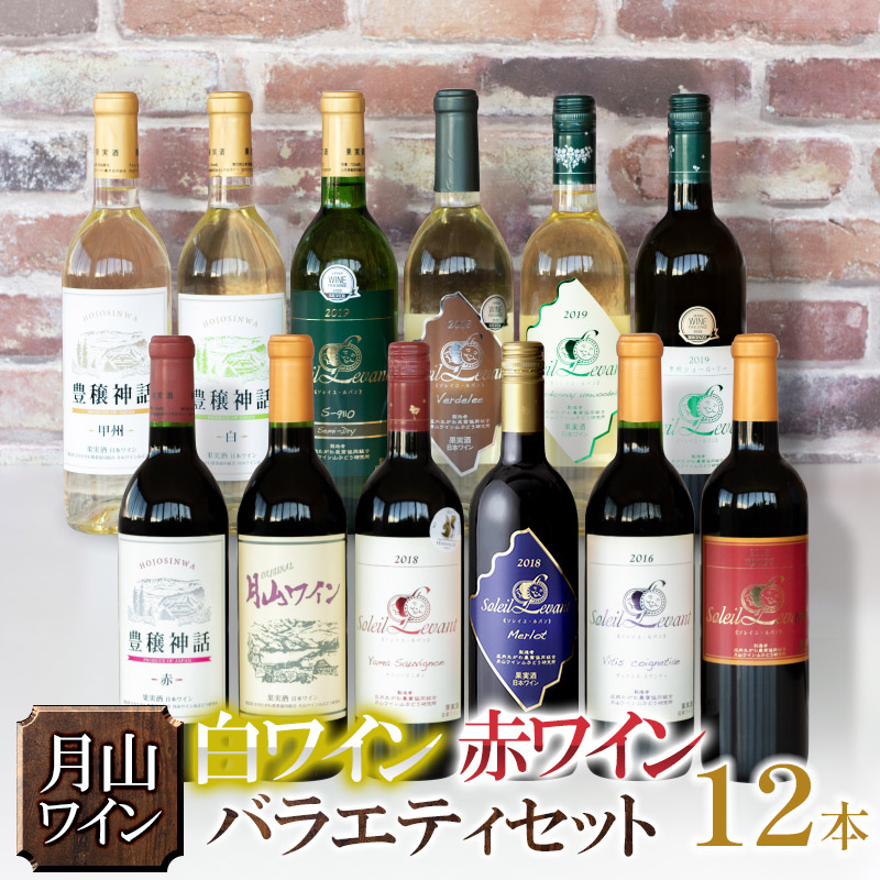 【ふるさと納税】月山ワイン 赤・白ワイン12本バラエティセット H96-201 赤ワイン・辛口 白ワイン辛口～甘口 ソレイユ・ルバン 豊穣神話 | 山形県 鶴岡市 返礼品 お酒 洋酒 ご当地 特産品 名産品 わいん 国産 ワインセット 飲み比べ 飲みくらべ 詰め合わせ