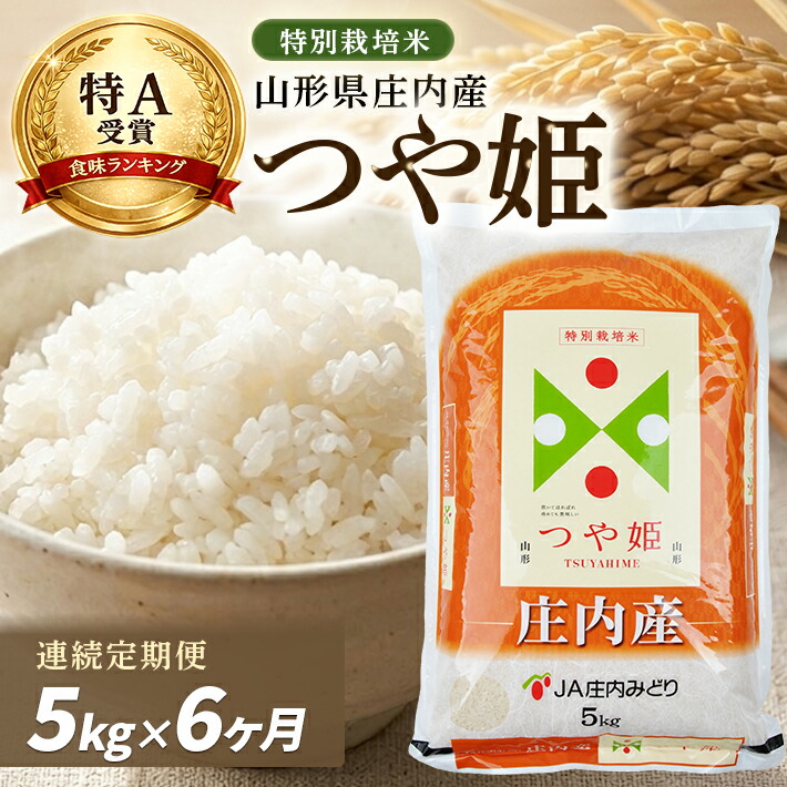 【ふるさと納税】≪6ヶ月定期便≫ 特別栽培米 つや姫 5kg&times;6ヶ月 計30kg 山形県庄内産 ご希望期間の毎月下旬頃にお届け 東北 酒田市 庄内地方 庄内平野 お米 精米 白米 ブランド米 庄内米 ごはん ご飯 農協 JA 産地直送｜山形県酒田市