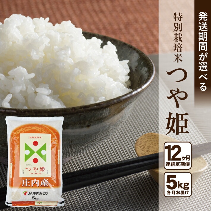 【ふるさと納税】≪12ヶ月定期便≫ 特別栽培米 つや姫 5kg×12ヶ月 計60kg 山形県庄内産 ご希望期間の毎月下旬頃にお届け 東北 酒田市 庄内地方 庄内平野 お米 精米 白米 ブランド米 庄内米 ごはん ご飯 農協 JA 産地直送|山形県酒田市