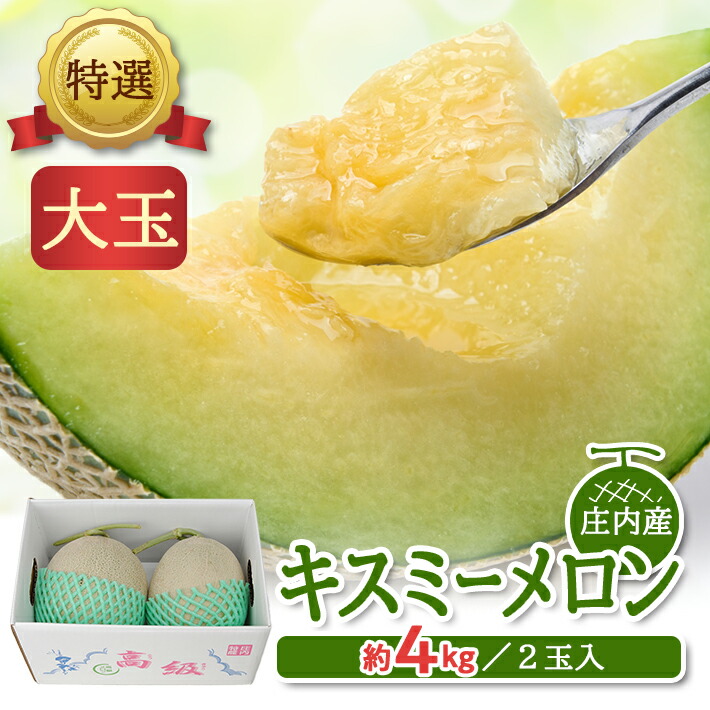 【ふるさと納税】特選 キスミーメロン 約4kg（大玉 2玉入） 青肉 つる付 山形県庄内産 7月中旬～8月上旬頃お届け ※着日指定不可 青肉メロン メロン ツル付き セット 東北 山形県 酒田市 庄内