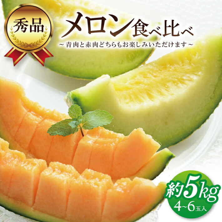 【ふるさと納税】美味しいメロン食べ比べ 青肉メロン 赤肉メロン 秀品 4～6玉 約5kg 6月下旬～7月下旬頃お届け ※着日指定不可 メロン 果物 くだもの フルーツ 夏 旬 酒田 庄内 庄内砂丘 食べ比べ