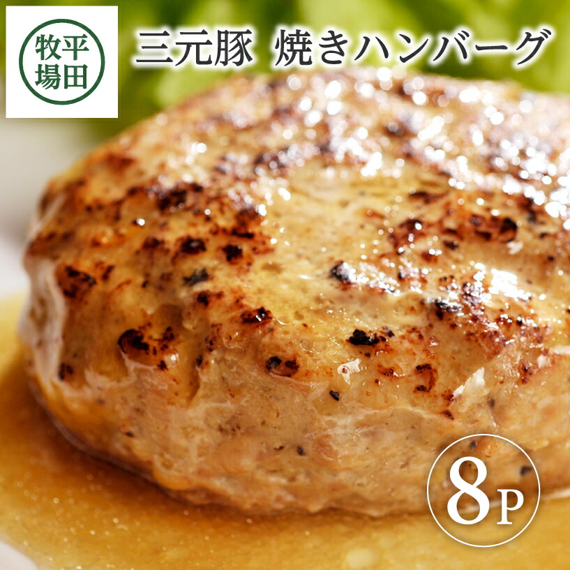 【ふるさと納税】平田牧場 日本の米育ち三元豚 焼きハンバーグ 8個入 冷凍便 ※離島発送不可