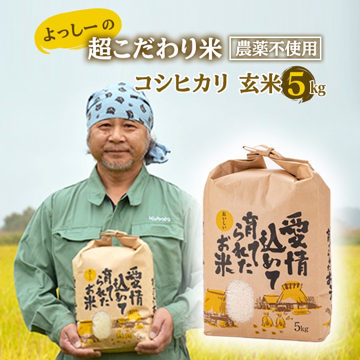 【ふるさと納税】 【先行予約】令和7年産 よっしーの超こだわり米(農薬不使用) コシヒカリ （玄米）5kg こしひかり 米 お米 おこめ 山形県 新庄市 F3S-2497｜山形県新庄市