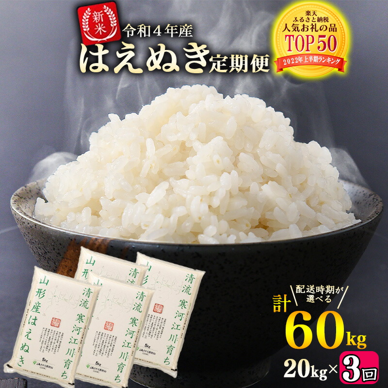 早期受付 配送時期が選べる 令和4年産 厳選 10kg×2袋 はえぬき 20kg 玄米 真室川町