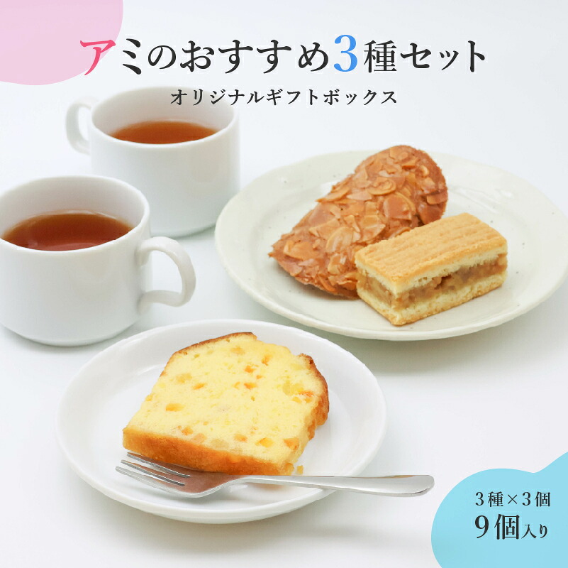 【ふるさと納税】アミのおすすめ３種ギフトセット 3種9個入り ／ 焼き菓子 洋菓子 洋生菓子 お取り寄せ ご当地 土産 スイーツ 銘菓 カフェタイム ギフト プレゼント やぶさめ通り エンガディナー ケーク・オランジュ おやつ お菓子 国産 東北 山形 アミ・アラニシ
