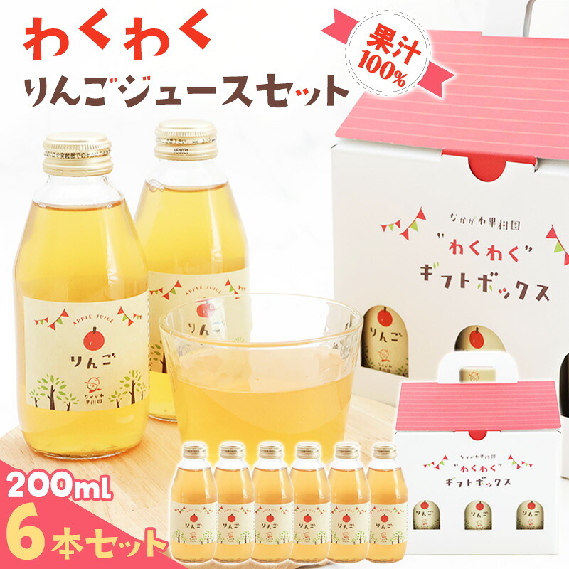 【ふるさと納税】《ギフト箱》 わくわくりんごジュース 果汁100％ ジュースセット 200ml×6本 樹上完熟 りんご ストレート 果汁 100% ギフト 贈答 オリジナル 山形 りんごジュース フルーツジュース 果汁飲料 プレゼント 200ml かわいい 10,220円