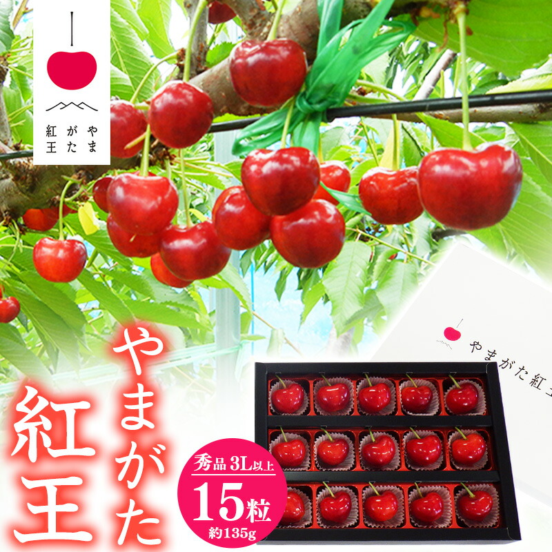 【ふるさと納税】《受付終了間近！》山形県産 さくらんぼ 「やまがた紅王」3Lサイズ以上 秀品 15粒（約135g）化粧箱 【2025年6月中旬頃～6月下旬頃発送予定】／ 2025年産 令和7年産 山形産 山形県産 お取り寄せ フルーツ 果物 果実 くだもの サクランボ 特産 東北 山形