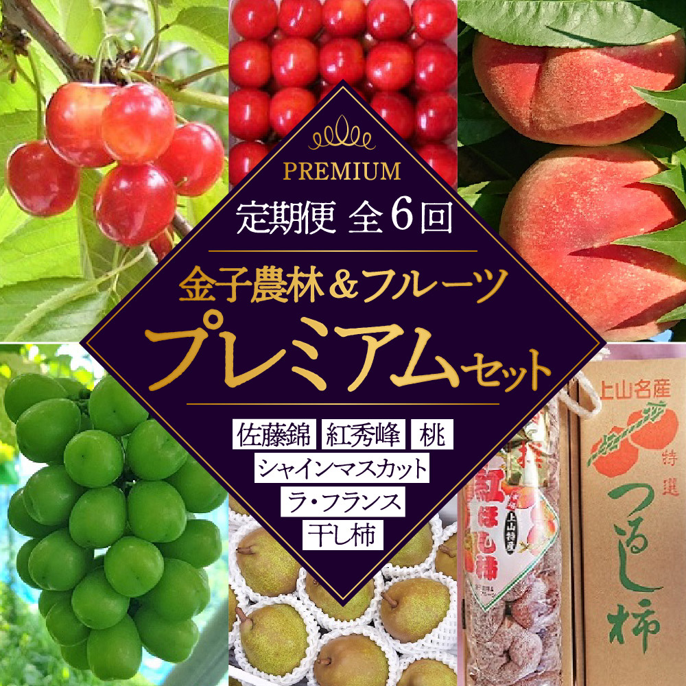 【ふるさと納税】【定期便:全6回】金子農林&フルーツプレミアムセット（さくらんぼ・桃・シャインマスカット・西洋梨・干柿） 佐藤錦 紅秀峰 川中島白桃 シャイン マスカット ラ・フランス 紅干し柿 山形県 上山市 0015-2502