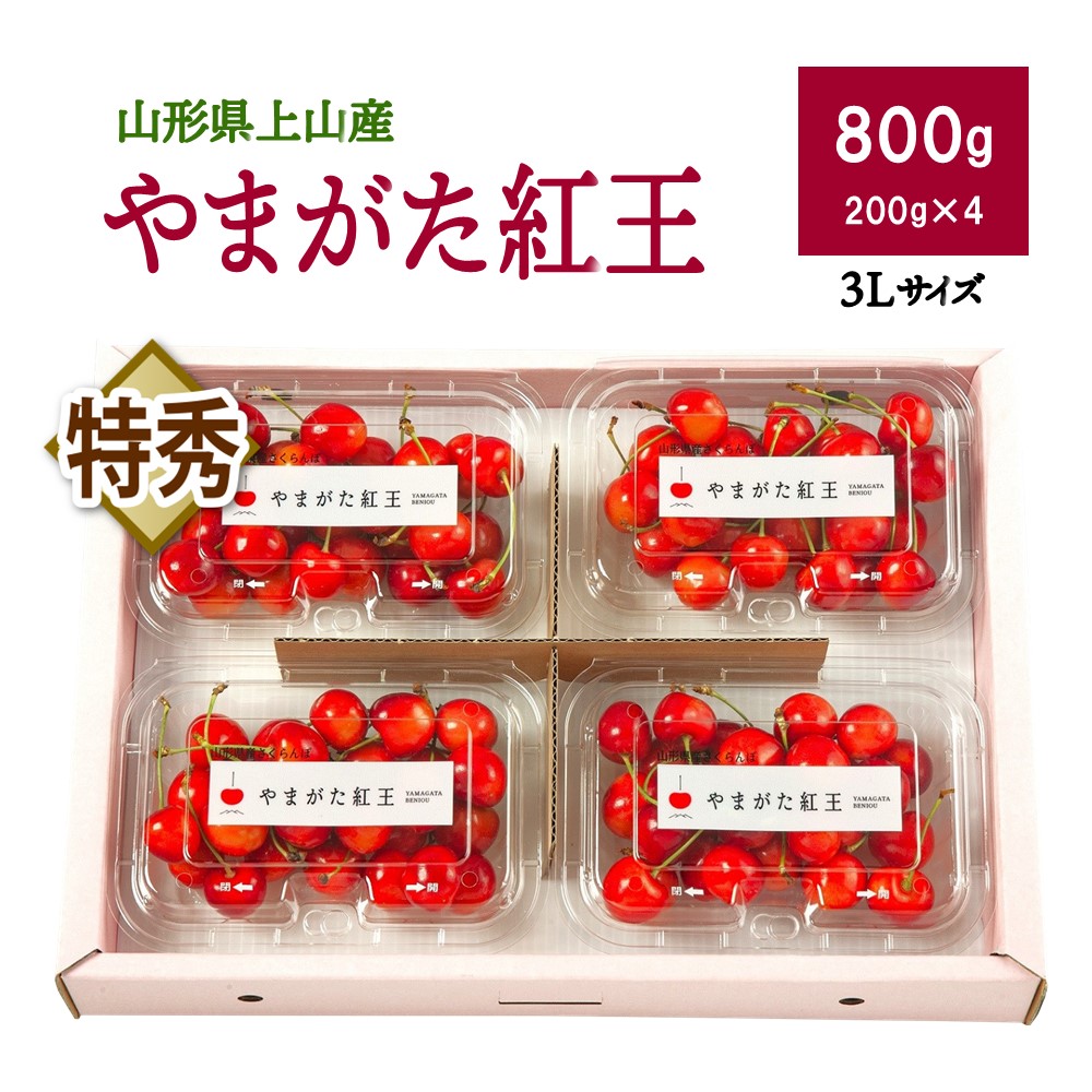 【ふるさと納税】【 上山産 】 さくらんぼ ( やまがた紅王 ) 800g ( 200g×4パック ) 特秀品 フードパック入り 山形県 上山市 0020-2509