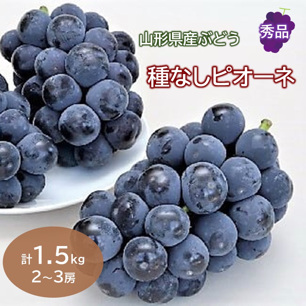 【ふるさと納税】ぶどう ( 種なし ピオーネ ) 2～3房 合計 1.5kg 秀品 フルーツ 果物 大粒ブドウ 山形 産地直送 送料無料 お取り寄せ 山形県 上山市 0030-2612