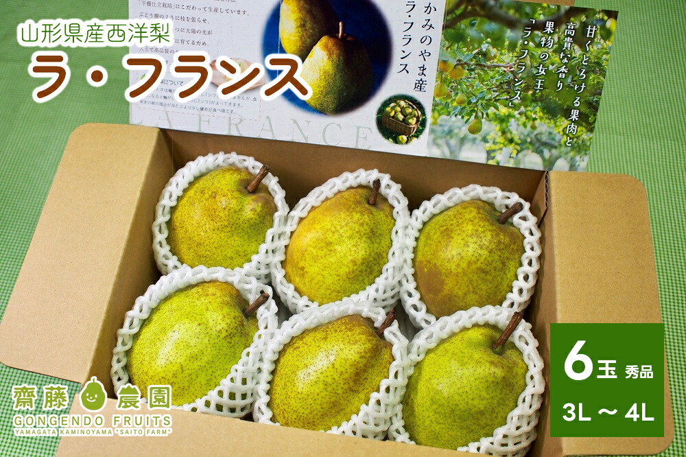 【ふるさと納税】 西洋梨 ( ラ・フランス ) 6玉 秀品 3L～4L サイズ 洋なし 果物 フルーツ 産地直送 山形 お取り寄せ 送料無料 山形県 上山市 0037-2505