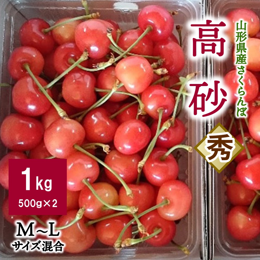 【ふるさと納税】甘酸っぱい さくらんぼ 【 高砂 】100％ 1kg 秀品 M・Lサイズ混合 ( 500g × 2パック ) バラ詰め たかさご フルーツ 果物 お取り寄せグルメ 東北 山形県 上山市 0044-2502