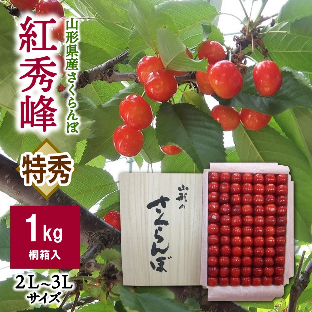 【ふるさと納税】さくらんぼ 紅秀峰 1kg 本詰 桐箱入 2L ～ 3L サイズ 特秀品 フルーツ 果物 贈答 産地直送 お取り寄せグルメ 送料無料 山形県 上山市 0056-2515